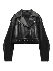 Women's Leather Faux 2023 Women Vintage Loose Pu Short Jackets with Belt Streetwear Female Zipper Retro Motor Biker Coats Outwear Tops 230908