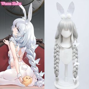 Cosplay Wigs Game Azur Lane Mnf Le Malin Cosplay Wig White Bunny Girl Silver White 90cm Twist Braid Heat Motest Hair Halloween Party Wigs 230908