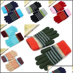 Five Fingers Gloves Mittens Hats Scarves Fashion Aessories Child Winter Keep Warm Glove Striped Jacquard Knitting Mti Colors Mitts D Dhkpp