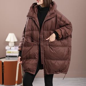 Women's Jackets Lagabogy 2023 Winter Women White Duck Down Loose Jacket With Hood Female Thick Warm Outwear Casual Over Size Patchwork Coats 230908