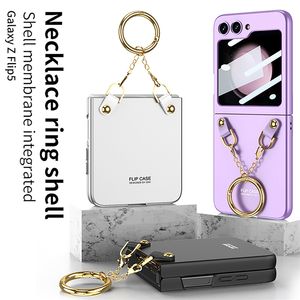 Luxury Necklace Membrane Vogue Phone Case for Samsung Galaxy Z Folding Flip5 5G Durable Sturdy Full Protective Soft Bumper Screen Film Fold Shell with Ring Holder