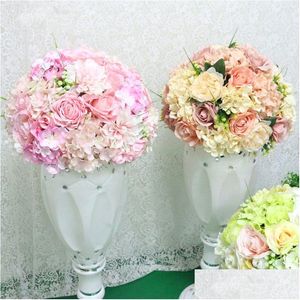 Ghirlande di fiori decorativi Piombo stradale artificiale Palla di fiori da sposa Simation Rose Silk Hydrangea Colonna romana Home Party Decor Dis Otsmb