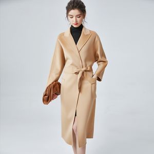 Kashmirrock dubbelsidig höst och vinter Nytt vatten krusning Löst snörning Nattklänning Midlängd Woolen Coat Womens Hair Generation