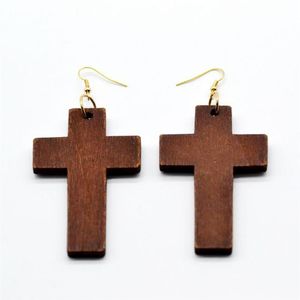 Висячие серьги-люстры из натурального дерева с крестом для женщин, модные ювелирные изделия веры Whole324q