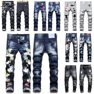 Tasarımcı Jean Mens Pants Rozet Rips Streç siyah kot pantolon klasik delik ince fit yıkanmış motosycle sonbahar denim pantolon cadde trow227a