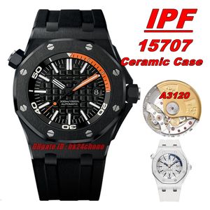 IP Factory Watches IPF 15707 Cassa in ceramica 42mm Cal.3120 Orologio automatico da uomo quadrante nero cinturino in caucciù da uomo