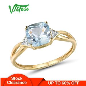 Wedding Rings VISTOSO 14K 585 Yellow Gold Ring For Women Diamond Sky Blue Topaz Real Original Anniversary Fine Jewelry 230909