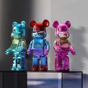 Decorative Objects Figurines 26cm Plating Bearbrick 400 Statue Gradient Bear Brick Sculpture Figurines Resin Y2k Ornaments Living 225f