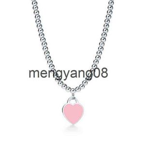 Pendant Necklaces Design 925 Sterling Silver Beads Necklaces For Women Jewelry With Pink Blue Red Black Color Enamel Heart Necklac239z