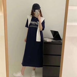 Large Fat mm Letter Printing Short Sleeve Dress for Women's Summer New Loose Casual Split T-shirt Dress Trend