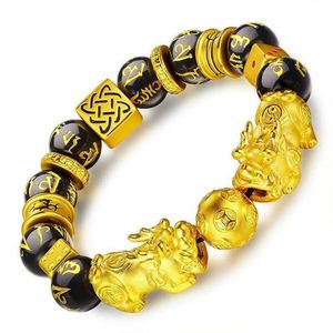 New style yellow female hand diy pearl gold-plated pixiu bracelet219O