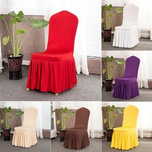 Elastic Solid Color Chair Cover Spandex Stretch Slipcovers Ruffled Washable Long Chair Seat Covers For Home Kitchen Dining Room We2319