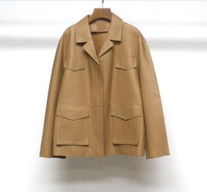 2023 Nya Tote SheepSkin Kort arbetskläder LAPEL LÄDER JACK COAT LEATHER REWORK TOPP