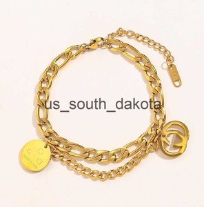 Chain 18k Gold Plated Circle Charm Bracelet Chunky Thick Link Chain Designers Luxury Letter Fashion Women Stainless Steel Bracelets Wedding Party Jewellery Gift x0