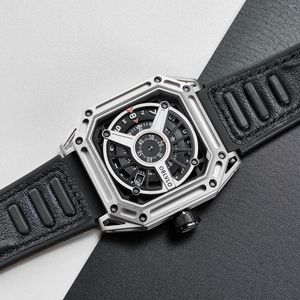 Wristwatches OBLVLO Luxury Men's Square Stainless Steel Sport Watch Designer Mechanical Automatic Luminous Waterproof Rubber Watches AK-E
