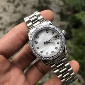 Kvinnor Titta på White Shell Dial President Women Rostfria Watches Sapphire Glass Lägsta Lady Ladies Automatic Mechanical Wristw274p