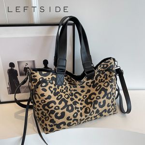 Kvällspåsar leftside stor leopard design 2023 vinter koreansk mode shopper shopping för kvinnor handväska lady axel väska tote 230908