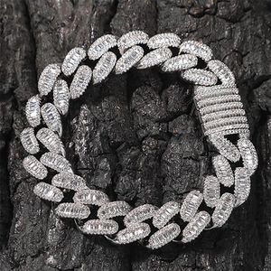 15 mm Baguette Cuban Link Iced Out-Armbänder, 14 Karat Weißgold, eisiger Zirkonia-Schmuck, 7 Zoll 8 Zoll Hiphop-Armband, 360 Stück