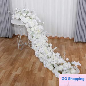 Top 2M Upscale White Rose Hydrangea Artificial Flower Row Wedding Party Backdrop Table Centerpiece Decoration Arch Road Cited Floral