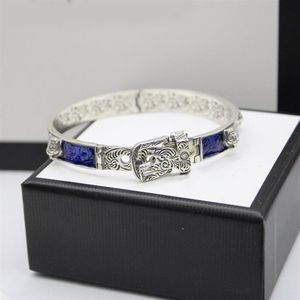 925 Sterling Silver Tiger Head Blue Enamel Couple Bracelet Men And Women Luxury Brand Exquisite Fashion Retro Charm Jewelry Gift249H