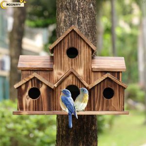 Kuş Kafesleri Ahşap Hummingbird Evi Dışarıda 6 Delikli El Yapımı Doğal Kuş Evi Büyük Açık Sığınak Dekorasyonu Backyardcourtyar 230909