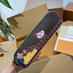 Luksusowy projektant słonecznika lalka doodle portfel stylowy kolorowy litera lampart dla kobiet przenośne portfele do przechowywania karty uchwyt na sprzęgło Bag226t