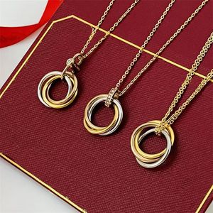 Luxuriöse Designer-Halskette für Frauen, Glückskristall-Schmuck, drei Kreise, hochwertige Edelstahlkette, Geschenk-Halsketten, Halsbandkette, Schmuckzubehör, lichtecht