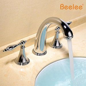 BL3005 Deck Mounted Three Holes Double Handles Widespread Bathroom Sink Faucet Tub Faucet Metal Lever Handles271C