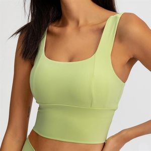 Completo da yoga Comodo cinturino largo Reggiseno sportivo Linea lunga Allenamento in palestra ad alto impatto Canotta corta Donna Sport senza schienale Tops FitnessYoga344G