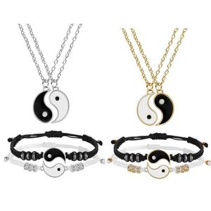 Tai Chi Yin Yang Paired Pendant Couple Necklace Amp Bracelet Women Bbf Friend Friendship Charms Braided Jewelry186Y