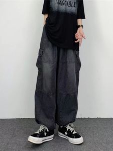 Мужские брюки Y2K Винтажная мужская корейская черная уличная одежда больших размеров Эстетические прямые брюки Широкие джинсы Джинсовая женская одежда в стиле гранж 230909