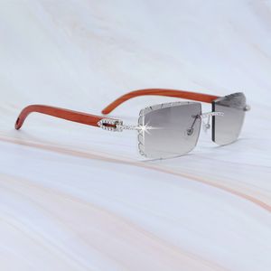 Strass Sonnenbrille Vintage Holz Sonnenbrille Luxus Carter Stylische Y2K Iced Out Sonnenbrille Herren Dekoration Schattierungen Brillen Silber Rahmen