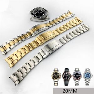 Watch Bands MERJUST 20mm 316lL Silver Gold Stainless Steel Strap For RX Submarine Role Sub-mariner Wristband Bracelet318T