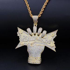 2019 New 14K Gold CZ Cubic Zirconia US Dollar Money in Hand Mens Necklace Really Rich Designer Luxury Hiphop Jewelry Gifts for Guy2695