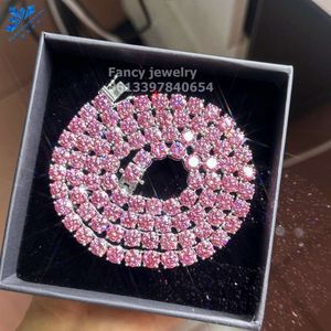 Iced Out Pass Diamond Tester Pink VVS Moissanite Diamonds 4mm 5mm 6.5mm 8mm Sterling Silver Necklace Chain Tennis Chain