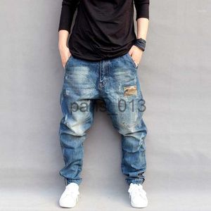 Jeans masculino camuflagem retchwork harém jeans homens casuais calças folgadas soltas calças de hip hop calça calças azuis roupas de homem mais tamanho 1 x0909
