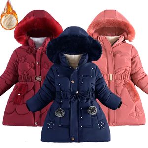 Jackets Thick Keep Warm Winter Girls Jacket Detachable Hat Plush Collar Hooded Padded Lining Coat For Kids Children Birthday Present 230909