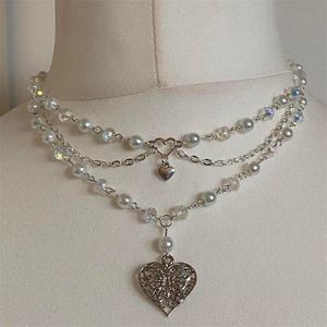 Pendanthalsband Pearls Butterfly Heart Fairycore Choker Halsband Y2K PIXIE COTTAGECORE ROSARY 230908