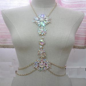 Fashion- Sexy AB crystal Body chains jewelry Waist Bikini beach belly chains Harness gold pendant necklaces sandy accessories fema258b