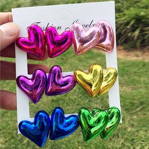 Charm 6 pair set Metallic Color Acrylic Y2K Stud Earrings for Women Rock Heart Moon Star Bowknot Square Earring Korea Jewelry Sets 230908