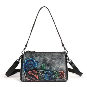 Torby wieczorowe kwiatowe kobiety oryginalne skórzane torba na ramię vintage żeńska torebka krowa moda mody małe panie crossbody 230908