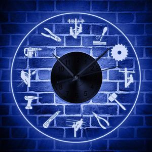 Power Electrician Lineman Silhouette LED Clock Wall Wall WorkerWorker Multi kolor zmieniający dekoracje LED Light X0201A