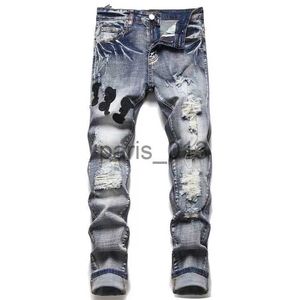 Herren-Jeans, Herren-Jeans, Baumwollhose, Loch, lässig, schlank, Herrenmode, Denim, Hombre, Buchstabe, Stern, Mann, Stickerei, Patchwork, Hose für Trendmarke, Herren, Skinny, Motorrad, Europea