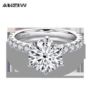 ANZIW – bague ronde en argent Sterling 925 pour femmes, 4CT, 6 griffes, imitation diamant, bague de fiançailles, de mariage, bijoux 304E