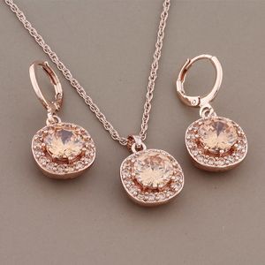 Conjuntos de jóias de casamento tendência rosa ouro cor brincos incomuns para mulheres de alta qualidade luxo natural zircão elegante conjunto feminino 230909