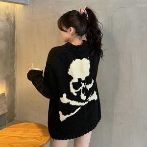 Deeptown gotisk skalle skelett svart tröja kvinnor emo grunge överdimensionerade tröjor mörka goth stickade toppar hippie streetwear pullover