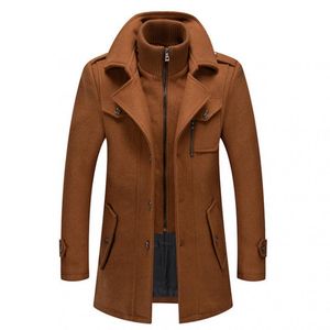 Men's Wool Blends Winter Wool Coat Men Fashion Double Collar Thick Jacket Single Breasted Trench Coat Men Casual Wool Blends Overcoats Men 230908