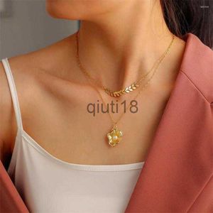 Pendant Necklaces Pendant Necklaces 316L Stainless Steel Golden Fried Egg Pearl Shell Wheat Ear Multilayer Necklace Not Fade x0909