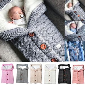 Sleeping Bags SMGSLIB Baby Winter Warm Infant Button Knit Swaddle Wrap Swaddling Stroller Toddler Blanket 230909