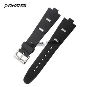 JAWODER Watchband 22 24mm X 8mm Men Women Watch Bands Black Diving Silicone Rubber Stainless Steel Silver Pin Buckle Strap For D233e